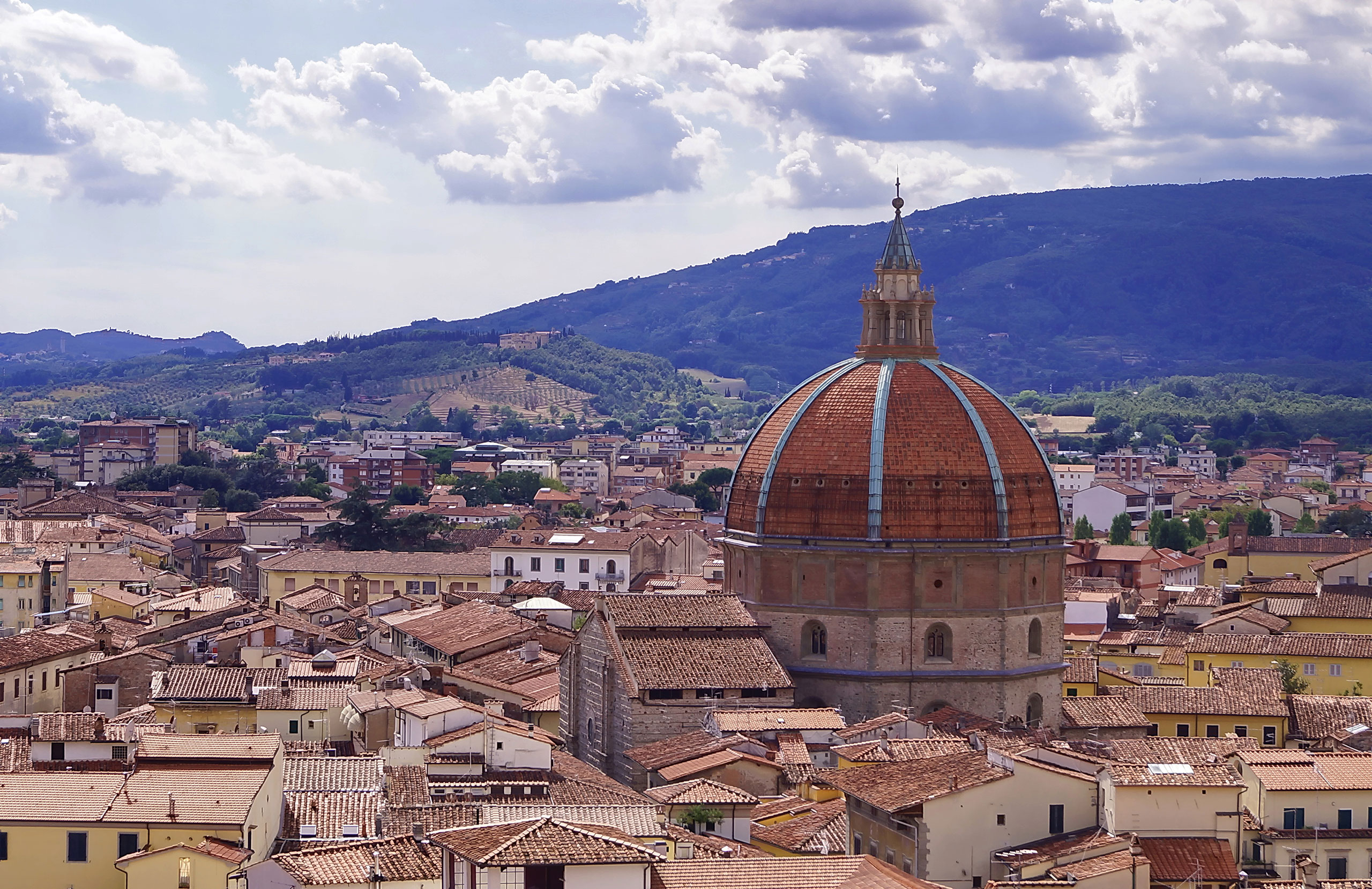 Aerial view of Pistoia with the dome of the Basilica of Santa Ma